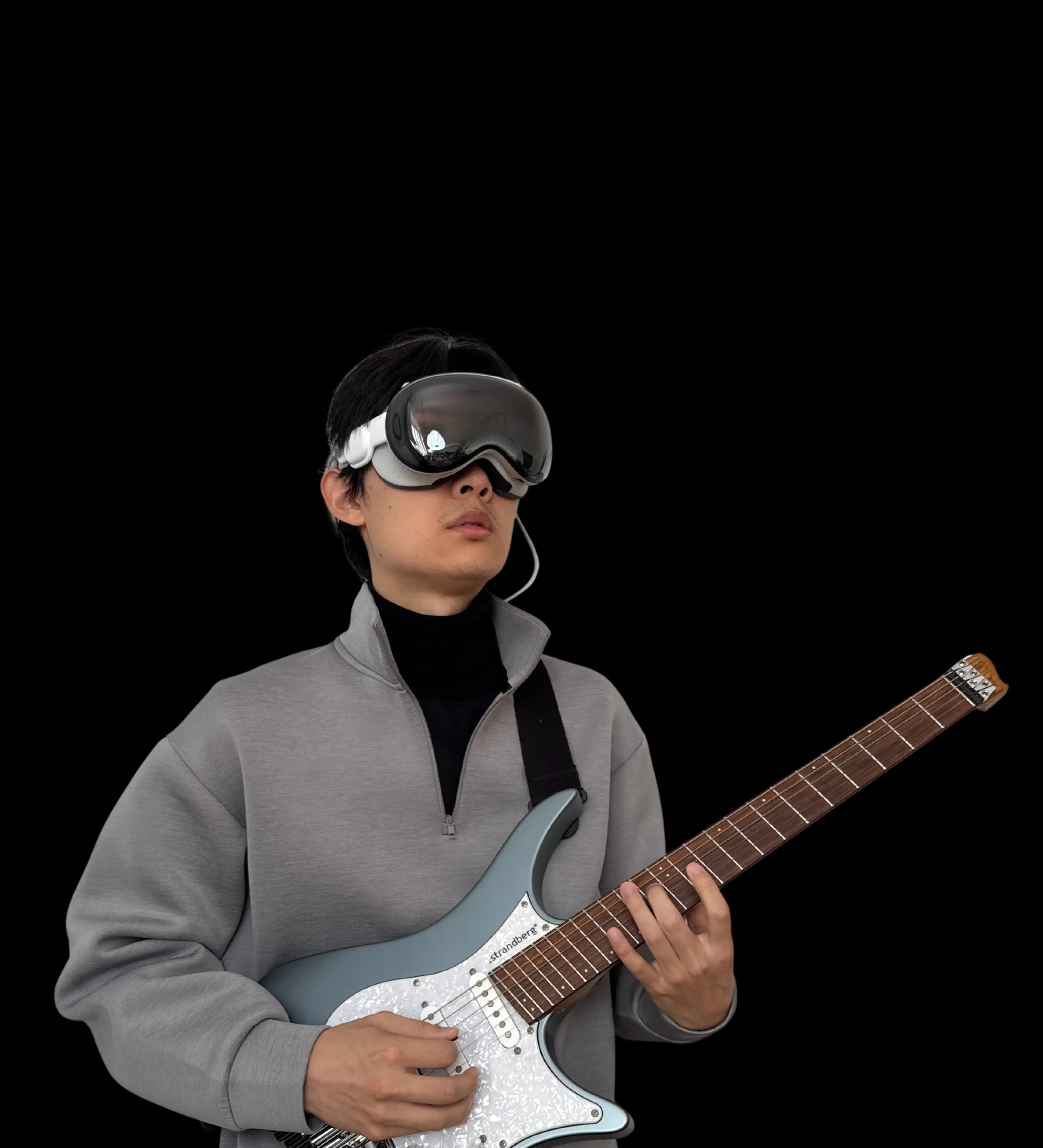 Brian playing music while embracing mixed reality.